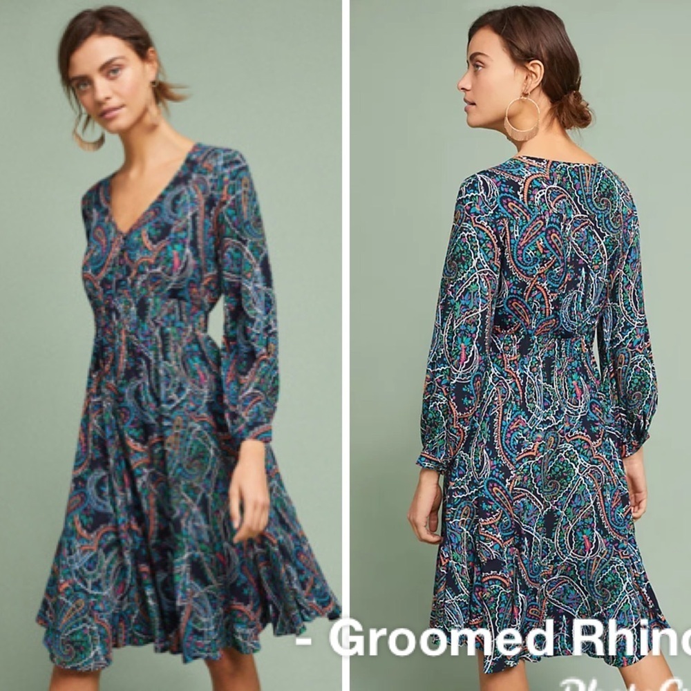 Maeve Maplewood Paisley V Neck Long Sleeve Dress Size M